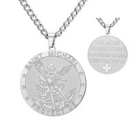 TEAMER Saint Michael Necklace Stainless Steel St. Michael Pendant The Great Protector Archangel Amulet Necklace Religious Jewelry For Men Women, Stainless Steel, No Gemstone