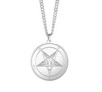TEAMER Satanic Leviathan Cross Necklace Stainless Steel Lucifer Pentagram Seal Baphomet Pendant Pentacle Necklace Satan Goat Church Chain Stainless Steel