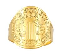 TEAMER Size Adjustable Ring of Saint Benedict Stainless Steel Religious Ring of Saint Benedict Catholic Christian Faith Evil Protection Amulet Jewellery for Women, Größenverstellbarer, Stainless Steel