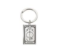 TEAMER Skeleton Tarot Cards Key Ring Keychains Stainless Steel Amulet Marigold Tarot Card Major Arcana Keyring for Keys Cars Bags, Steel Color-the World