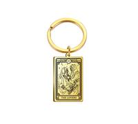 TEAMER Skeleton Tarot Cards Keychains Stainless Steel Amulet Marigold Tarot Card Major Arcana Keyring for Keys Cars Bags, Gold-the Lovers, 24*40mm