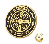 TEAMER St Benedict Brooch Stainless Steel St Benedict Pin Jesus Cross Religious Catholic Amulet of Strength Faith Protection Peace Prayer Jewellery for Women Men, 25*25mm, Stainless Steel