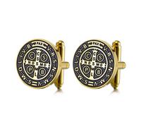 TEAMER St Benedict Cufflinks Stainless Steel St Benedict Cufflinks Jesus Cross Religious Catholic Amulet of Strength Faith Protection Peace Prayer Jewellery for Women Men, 18*18mm, Stainless Steel, No