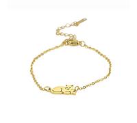 TEAMER Stainless Steel Cat Bracelet Crescent Moon Cute Cat Bracelet lying Cat Bracelet Double Layer Beads Chain Bracelet Cat Lover Jewelry For Women (Lying Cat - Gold)