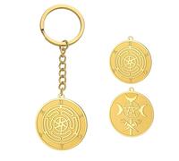 TEAMER Stainless Steel Hekate Wheel Keychain Hecate's Wheel Keychain Wicca Wheel of Hekate Goddess Amulet Jewelry for Women, Gold, 35*38mm