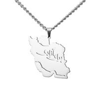 TEAMER Stainless Steel Iran Map Pendant Necklace With Persian Calligraphy Iranian Heritage & Pride Patriotic Jewelry For Women Men, 28*30mm, Stainless Steel, No Gemstone