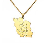 TEAMER Stainless Steel Iran Map Pendant Necklace With Persian Calligraphy Iranian Heritage & Pride Patriotic Jewelry For Women Men, 28*30mm, Stainless Steel, No Gemstone