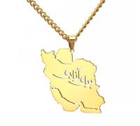 TEAMER Stainless Steel Iran Map Pendant Necklace With Persian Calligraphy Iranian Heritage & Pride Patriotic Jewelry For Women Men, 28*30mm, Stainless Steel, No Gemstone