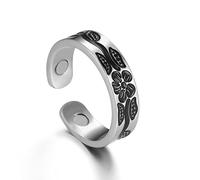 TEAMER Stainless Steel Magnetic Ring Adjustable Flower Twelve Constellations Rings Vintage Jewelry For Men Women (Flower - Silver, Adjustable)