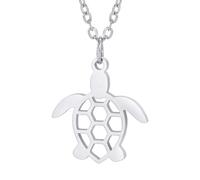 TEAMER Stainless Steel Sea Turtle Necklace Lucky Turtle Pendant Cute Boho Summer Beach Sea Animal Tortoise Jewelry For Women (Turtle Necklace - Silver)