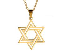 TEAMER Star of David Pendant Necklace Jewish Magen Amulet Stainless Steel Necklaces Vintage Jewelry (Style 2 -Gold)