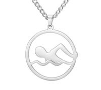 TEAMER Swimming Necklace Swimmer Pendant Stainless Steel Water Sport Jewelry For Swimmer Swim Lover Swim Team Coach (Silver)