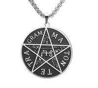 TEAMER Tetragram Pentagram Necklace Pendant Pentacle Talisman God Name of Tetragram Jewelry Magic Amulet Seals for Men Women, 35*38mm, Stainless Steel, No Gemstone