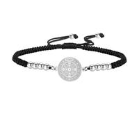 TEAMER Wax Rope Religious Catholic Saint Benedict Bracelet, One Size, Stainless Steel, stainless steel