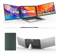 Teamgee 14" Triple Laptop Screen Extender, 0.9kg Ultra-Thin & Light Durable Portable Monitor with Adjustable Bearing Stand, FHD 1080P for 13.3-17.3" Laptops, Wins/Mac/DEX/Chrome, for Travel/Work
