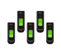 TEAMGROUP C145 64GB 5 Pack USB 3.2 Gen 1 (3.1/3.0) Read 100MB/s Flash Thumb Drive, External Data Storage Memory Stick Compatible with Computer/Laptop (Black-Green) TC145364GG21