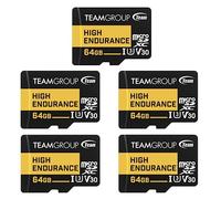 TEAMGROUP HIGH Endurance 64GB x 5 Pack Micro SDXC UHS-I U3 V30 4K 100MB/s (Designed for Monitoring) Stable Durable Long Lasting Flash Memory Card, Support 4K & Full HD Video Recording THUSDX64GIV3068