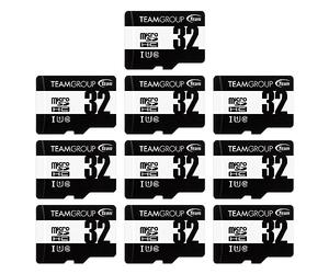 TEAMGROUP Micro 32GB 10 Pack UHS-I U1 Class 10 SDHC SDXC Read Speed up to 100MB/s High Speed Flash Meomry Card with Adapter for Camera, Surveillance, Full HD Shooting TUSDH32GCL10U66