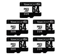 TEAMGROUP Micro 64GB x 5 Pack UHS-I U1 Class 10 SDHC SDXC Read Speed Up to 100MB/s Flash Meomry Card High Speed with Adapter for Camera, Surveillance, Full HD Shooting