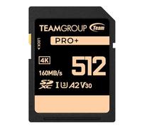 TEAMGROUP PRO 512GB UHS-I U3 A2 V30 4K UHD Read/Write Speed up to 160/120MB/s SDXC Memory Card for Professional Vloggers, Filmmakers, Photographers & Content Curators TPPSDX512GIA2V3001