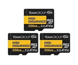 TEAMGROUP THUSDX256GIV3065 High Endurance Micro SDXC UHS-I U3 V30 4K 100MB/s (Designed for Monitoring) (3-Pack)