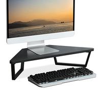 TEAMIX 26 inch Corner Monitor Stand Riser with Keyboard Storage, Black | Triangle Monitor Stand, Wood & Metal Computer Stand, Laptop Riser, Desktop Organizer, for L Shaped Desk, Home Office & Gaming