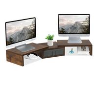 TEAMIX 3 Shelf Monitor Stand Riser with Drawer-Length and Angle Adjustable Dual Monitor Riser with Storage Corner Desk Shelf Organizer Large Computer