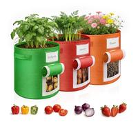 Teamkio 10 Gallon Potato Grow Bags, 3 Pack Growing Bags for Vegetables with Window Flap and Handles, Grow Bags for Potatoes, Fruits, Flowers, Non-woven Planting (Mix color)