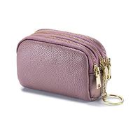 TEAMOT The first layer of cowhide mini clutch coin purse multi-function key ring Korean coin purse three zipper small coin purse-lotus root purple