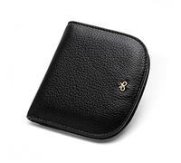 TEAMOT Women's Fashion Leather Wallet Women's Short Buckle Buckle Ultra-thin First Layer Cowhide Small Coin Purse Korean Women's Wallet-Black