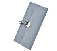TEAMOT Women's long wallet Korean style buckle three-fold soft wallet multi-card card bag female bag set-smoky blue lychee pattern