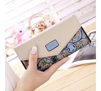 TEAMOT Wristlet Envelope Women Wallet Hit Color 3Fold Flowers Printing PU Leather Wallet Long Ladies Clutch Coin Phone Purse,Blue
