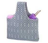 Teamoy Knitting Tote Bag, Travel Project Wrist Bag for Needles(up to 14 Inches), Yarn and Crochet Supplies, Multipurpose, Perfect Size for Knitting on The Go (Large, Grey)