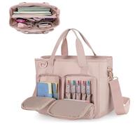 Teamoy Large Capacity Journal Supplies Storage Case School Supplies Organizer with Detachable Strap Shoulder for Books, IPad, Journal Supplies, Pink