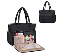 Teamoy Padded Embroidery Project Bag, Craft Tool Storage Bag with Top Grommet, Portable Large Square Organiser for Crochet Knitting Cross Stitch, Black