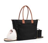 Teamoy Portable Breast Pump Bag, Leather Handle Pumping Tote Compatible with Spectra S1,S2, Medela and Cooler Bag, Laptop Breast Pump Carrying Bag for Working Moms, Black (PU Handle)