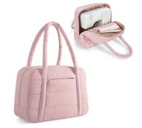 Teamoy Puffer Sewing Machine Bag, Multi-Pockets Sewing Tools Travel Organiser with Trolley Sleeve, Lightweight Sewing Carrying Case Suitable for Most Standard Sewing Supplies,Pink