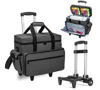 Teamoy Rolling Sewing Machine Case with Detachable Trolley, Black | Sewing Machine Trolley Bag with Bottom Wood Pad, Large Capacity Carrying Case for Most Standard Sewing Machine