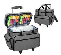 Teamoy Rolling Sewing Machine Case with Detachable Trolley, Grey | Sewing Machine Trolley Bag with Bottom Wood Pad, Large Capacity Carrying Case for Most Standard Sewing Machine