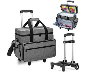 Teamoy Sewing Machine Trolley Bag, Detachable Trolley Case on Wheels with Bottom Wood Pad, Compatible with Singer, Brother and Most Standard Machines and Accessories, Grey(BAG ONLY)