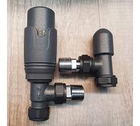 Teams Anthracite Angled Towel Rail Thermostatic Radiator Valves TRV Lockshield Pair