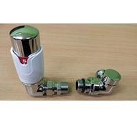 TEAMS Corner Angled Thermostatic Towel Rail Radiator Valve Chrome White VALVES Set TSE