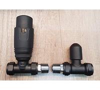 Teams Matt Black Straight Towel Rail Thermostatic Radiator Valves TRV Lockshield Pair