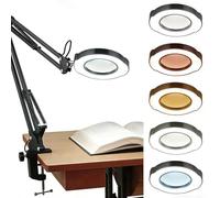 TeamSky 10X LED Magnifying Lamp with 5 Color Temperatures & Stepless Dimming - 360° Flexible Swing Arm for Electronics Repair, Soldering, Reading, and Crafts - Clamp Mount
