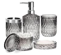 TeamSky Bathroom Accessories Set, 5PCS Glass Set, Includes Lotion Dispenser, Soap Dish, Toothbrush Holder, Tumbler and Jar, Stylish Modern Bathroom Decor (Gradient black & transparent)