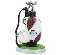 TeamSky Mini Golf Bag Pen Holder,Desktop Golf Pen Set 3 Ballpoint Pens and Mini Bag Zinc Alloy Golf Pen Bag with Base，Golf Souvenirs Gifts for Golfer Fans Coworker(Brown White)