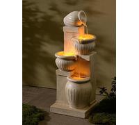 Teamson Home Garden Outdoor Water Feature Solar Powered 4-Tier Cascading Bowl Water Fountain With LED Lights Natural Finish