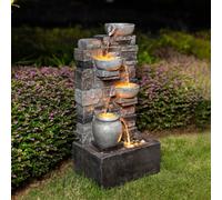 Teamson Home 72.3 cm Outdoor 4-Tier Stacked Stone Cascading Water Fountain with LED Lights, Gray