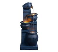 Teamson Home 72 cm Solar-Powered Outdoor Garden Fountain with Four Cascading Bowls, Integrated Led Lighting and Stone-Effect Finish, Navy