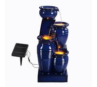 Garden Water Feature Outdoor LED Fountain 4-Tier Cascading Bowl Navy Teamson